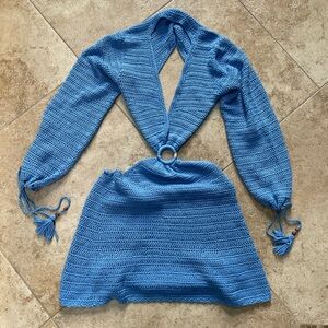 BEGINNING BOUTIQUE knitted blue coverup Cleo Crochet dress
